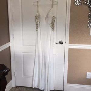 White Full Length Beaded Evening Dress